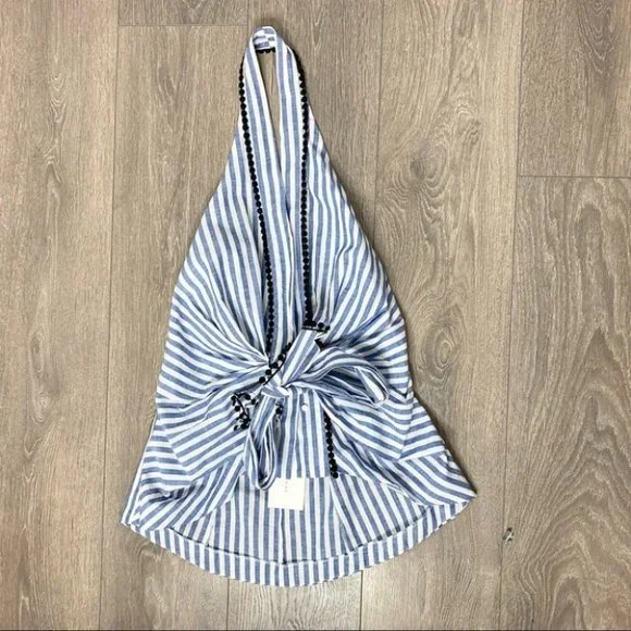 Zara Striped Tie Front Halter Top Blue & White Size Small - Picture 3 of 16